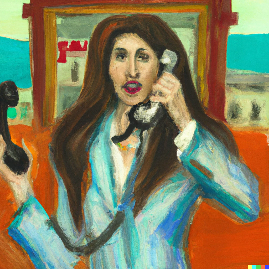 WOMAN IN THE MIDDLE OF A SALE PITCH ON A PHONE HOLDING A PAPER
