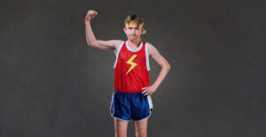 A superhero showing weakness
