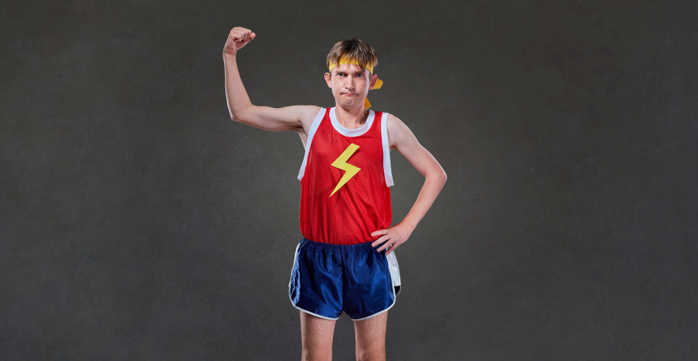 A superhero showing weakness