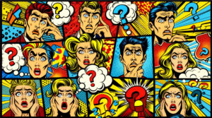 Confused sales interview candidates in Pop art style