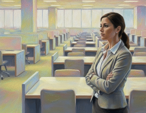Sales manager looking at empty sales department